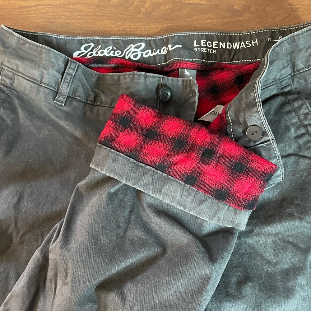Eddie Bauer Women's Gray Pants with Red Plaid Flannel Lining